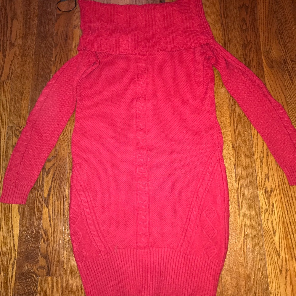 Red off the shoulder sweater dress